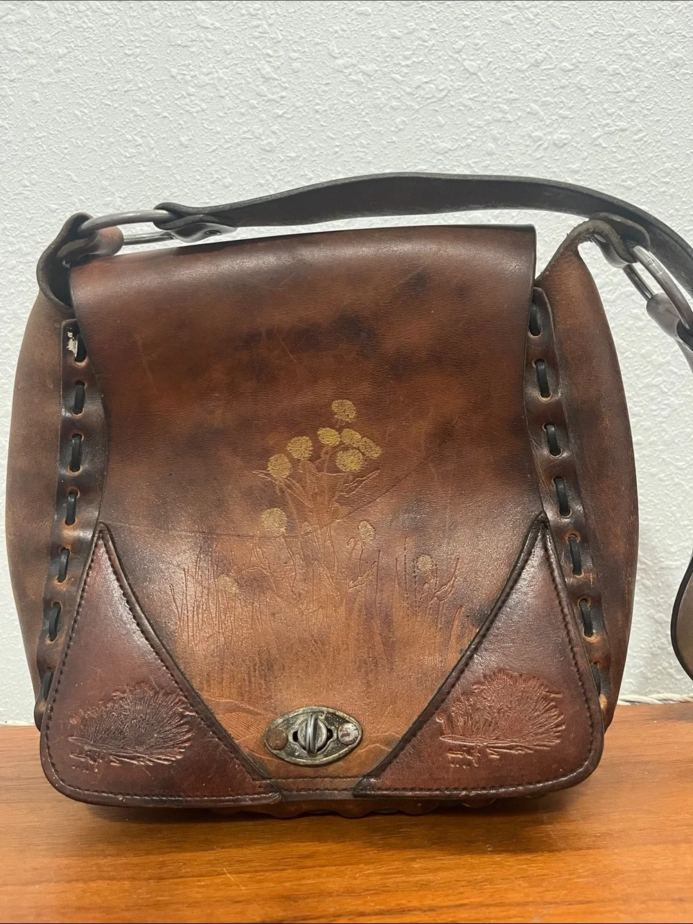 1970’ Genuine Leather Floral Hobo Bag